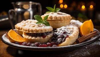 ai gegenereerd versheid en zoetheid Aan een eigengemaakt rustiek hout tafel gegenereerd door ai foto