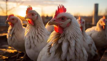 ai gegenereerd jong kippen in een boerderij genieten hun vrijheid gegenereerd door ai foto