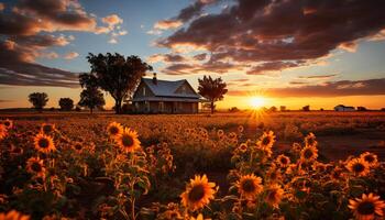 ai gegenereerd zonsondergang over- landelijk landschap, natuur schoonheid in beweging gegenereerd door ai foto