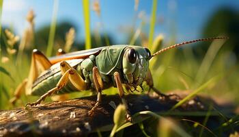 ai gegenereerd klein insect Aan groen gras in natuur gegenereerd door ai foto