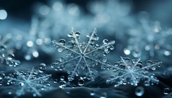 ai gegenereerd winter sneeuwvlok, abstract sneeuw, macro ijs kristal, gloeiend reflectie gegenereerd door ai foto