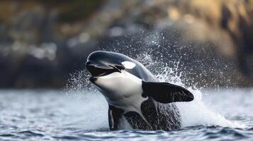 ai gegenereerd moordenaar walvis in de water foto