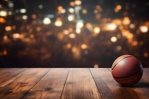 ai gegenereerd houten tafel met basketbal accenten foto