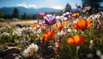 ai gegenereerd mooi weide van kleurrijk bloemen in de zomer gegenereerd door ai foto