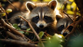 ai gegenereerd schattig klein zoogdier spelen in de groen Woud gegenereerd door ai foto