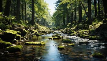 ai gegenereerd rustig tafereel van een vloeiende waterval in herfst gegenereerd door ai foto