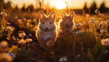 ai gegenereerd schattig klein dier zittend in groen weide gegenereerd door ai foto