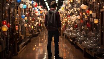 ai gegenereerd onherkenbaar Mens wandelen in verlichte stad Bij nacht gegenereerd door ai foto