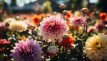 ai gegenereerd levendig kleuren van natuur bloesem in formeel tuinen gegenereerd door ai foto