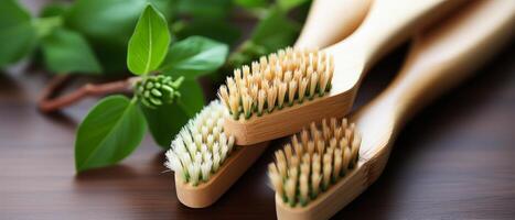 ai gegenereerd milieuvriendelijk bamboe tandenborstels foto