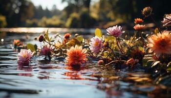 ai gegenereerd geel lotus water lelie weerspiegelt schoonheid in natuur gegenereerd door ai foto