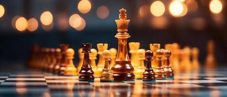 ai gegenereerd koning schaak stuk focus met wazig achtergrond foto
