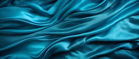 ai gegenereerd luxueus blauw zijde kleding stof met elegant golvend structuur foto