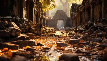 ai gegenereerd oude ruïnes in angkor, een beroemd reizen bestemming gegenereerd door ai foto