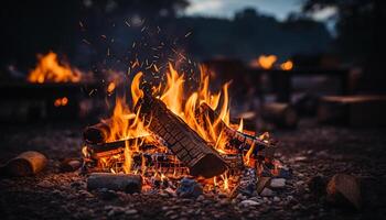 ai gegenereerd gloeiend kampvuur ontsteekt natuur warmte en ontspanning gegenereerd door ai foto