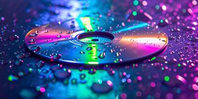 ai gegenereerd een CD met water druppels reflecterend licht foto