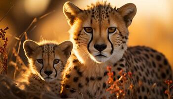 ai gegenereerd majestueus Jachtluipaard staren, schoonheid in natuur wildernis gegenereerd door ai foto