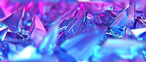 ai gegenereerd detailopname van een levendig blauw en roze kristallijn structuur met dynamisch hoeken en een surrealistisch, reflecterende oppervlakte foto