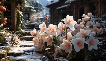 ai gegenereerd versheid van natuur schoonheid in een dichtbij omhoog bloem gegenereerd door ai foto