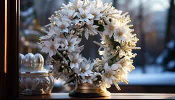 ai gegenereerd bloem boeket Aan tafel brengt versheid en romance gegenereerd door ai foto