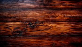 ai gegenereerd hout plank tafel met een donker, oud hardhout backdrop gegenereerd door ai foto