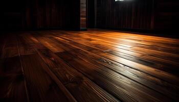 ai gegenereerd houten vloeren in een donker kamer, modern ontwerp, gestreept patroon gegenereerd door ai foto
