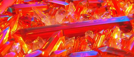 ai gegenereerd levendig oranje en rood kristal formaties lijkt op vlammen foto