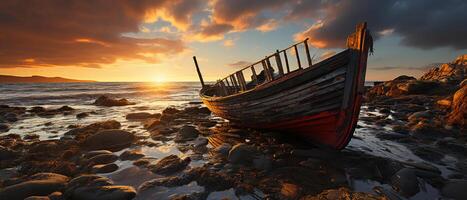 ai gegenereerd herfst zonsondergang door de oever van het meer foto