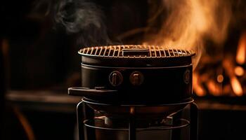 ai gegenereerd brandend steenkool creëert een gloeiend vlam voor een fijnproever barbecue gegenereerd door ai foto