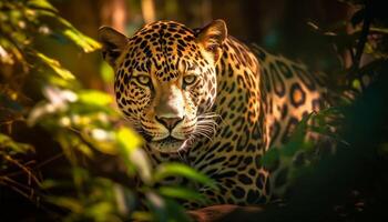 ai gegenereerd majestueus groot kat wandelen in de wildernis, gevlekte in Afrika gegenereerd door ai foto