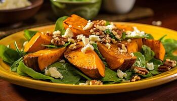 ai gegenereerd versheid Aan bord fijnproever salade, gezond aan het eten, vegetarisch voedsel, bladerrijk Groenen gegenereerd door ai foto