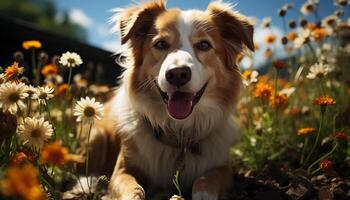 ai gegenereerd schattig puppy zittend in gras, op zoek Bij camera gegenereerd door ai foto