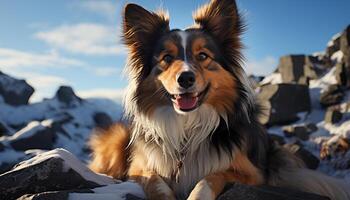 ai gegenereerd schattig puppy zittend buitenshuis, op zoek Bij de camera gegenereerd door ai foto