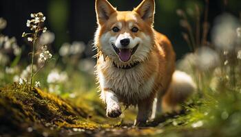 ai gegenereerd schattig puppy spelen buitenshuis in de gras gegenereerd door ai foto