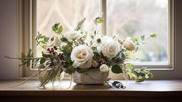 ai gegenereerd bloemen arrangement met winter, herfst of vroeg voorjaar botanisch planten en bloemen foto