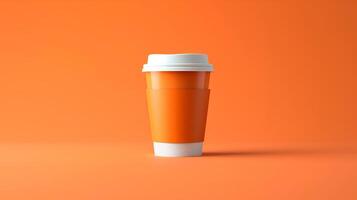 ai gegenereerd blanco kop voor meenemen over- mooi oranje achtergrond. koffie of thee concept. foto