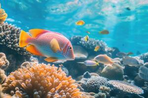 ai gegenereerd exotisch marinier leven en levendig koraal riffen. foto