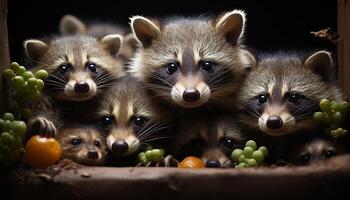 ai gegenereerd schattig klein zoogdier wasbeer op zoek Bij camera gegenereerd door ai foto