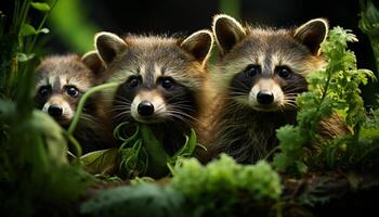 ai gegenereerd schattig klein zoogdier op zoek Bij camera in Woud gegenereerd door ai foto