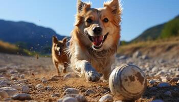 ai gegenereerd schattig puppy spelen buitenshuis, genieten van de zomer gegenereerd door ai foto