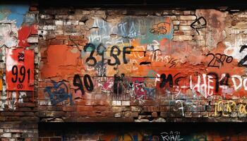 ai gegenereerd graffiti Aan vuil muur, oud verf, beschadigd gebouw voorzien zijn van gegenereerd door ai foto