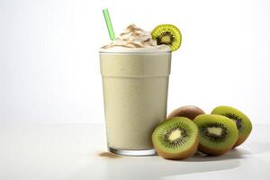 ai gegenereerd kiwi milkshake geïsoleerd Aan wit achtergrond foto