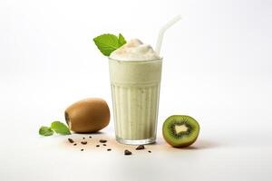 ai gegenereerd kiwi milkshake geïsoleerd Aan wit achtergrond foto