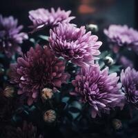 ai gegenereerd een dichtbij omhoog van een bundel van Purper bloemen foto