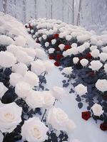 wit rozen Aan een sneeuw achtergrond foto