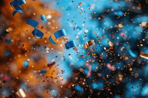 ai gegenereerd papieren confetti vallend in de helder blauw lucht professioneel fotografie achtergrond foto