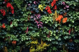 ai gegenereerd dichtbij omhoog van muur van groen beklimming planten foto