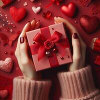 ai gegenereerd Valentijnsdag dag viering fotoshoot van koppels, geschenk foto