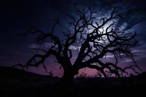 ai gegenereerd een dood boom tegen de nacht lucht foto