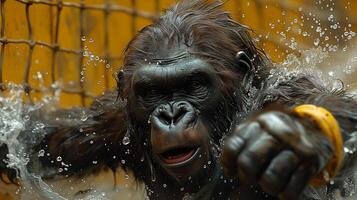 ai gegenereerd gorilla atleten. van boksen naar waterpolo foto